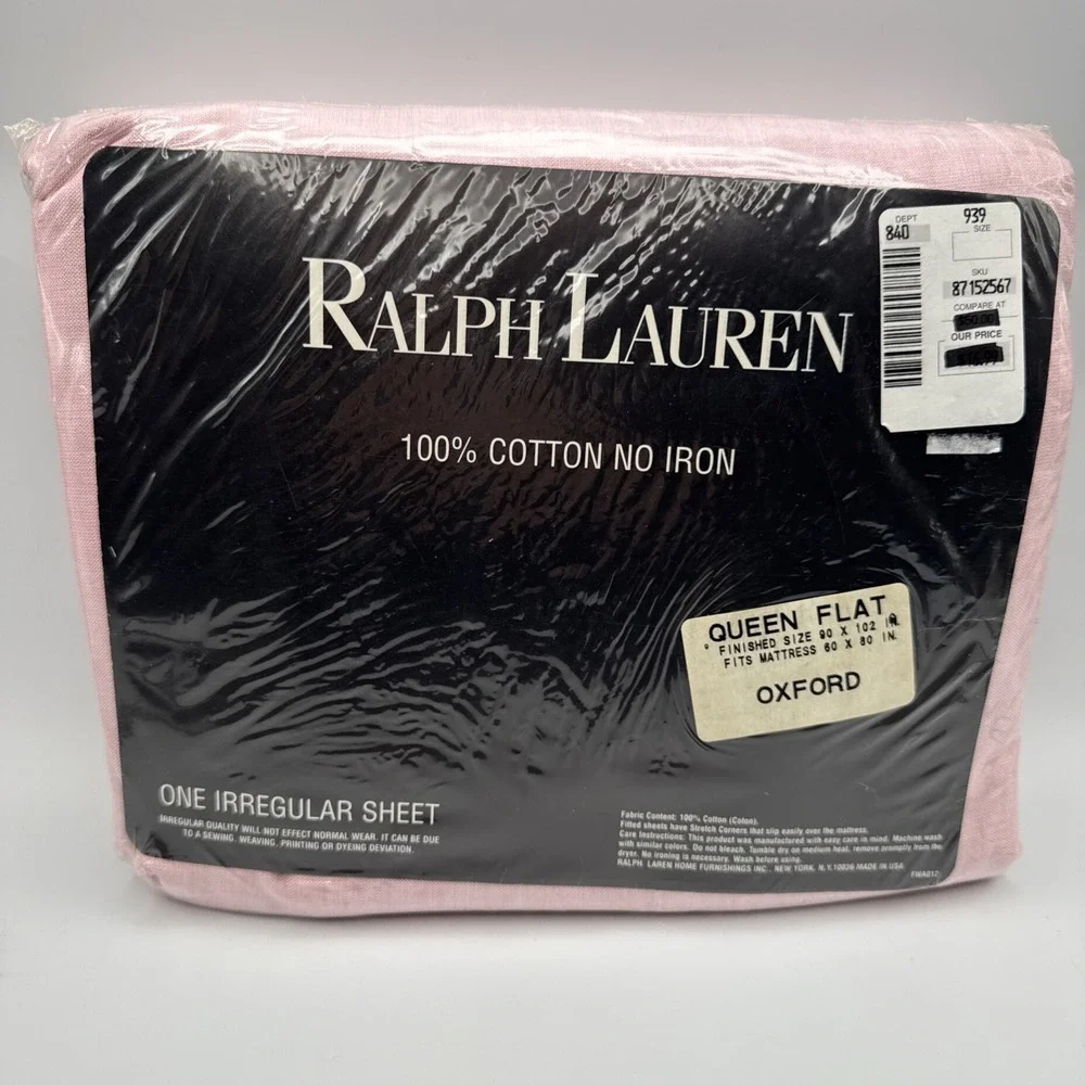 Ralph Lauren Queen Flat Sheet Oxford‎ Red IRREGULAR Vintage New Fabric USA Made